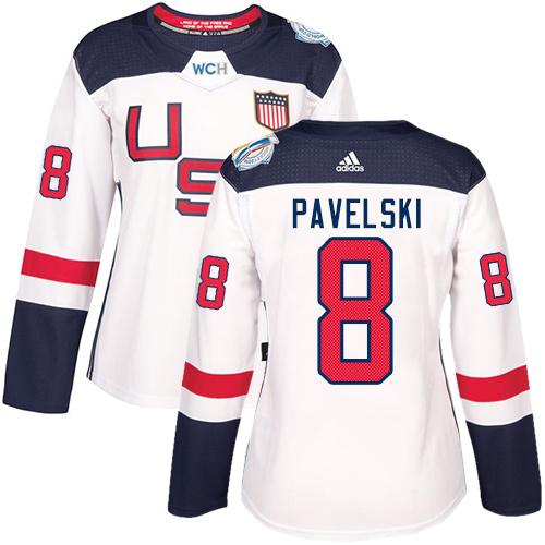 Team USA #8 Joe Pavelski White 2016 World Cup Women's Stitched NHL Jersey